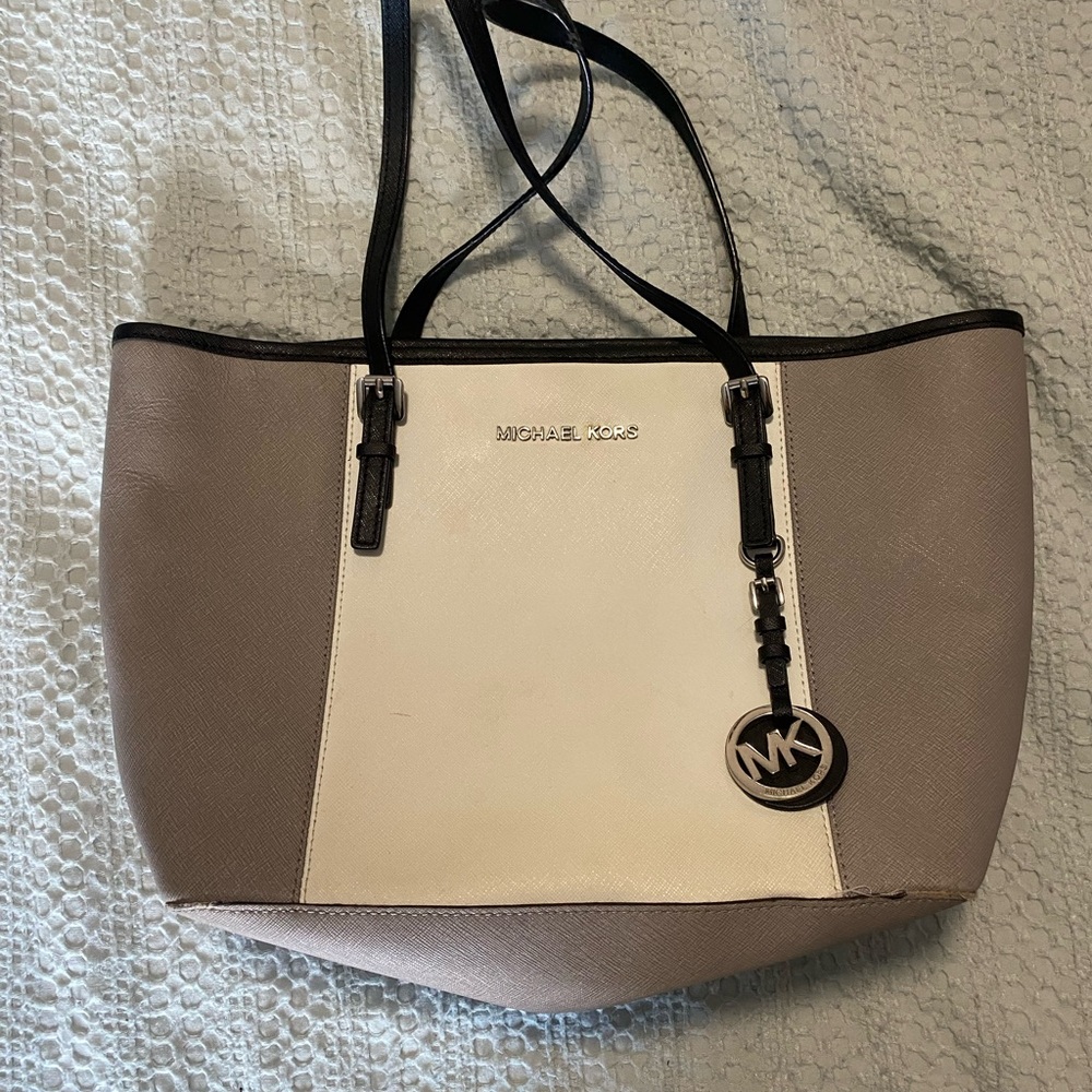 Michael Kors gray and white Tote Bag